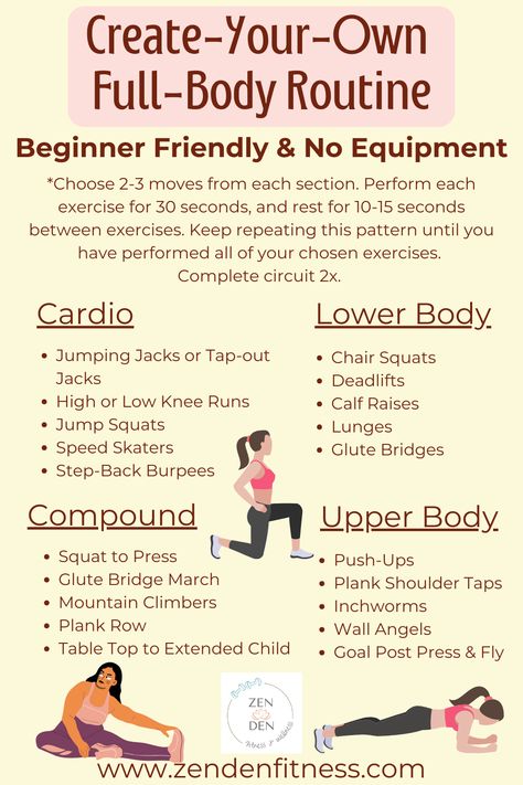 Beginner-friendly workout routine featuring bodyweight exercises to build strength, improve flexibility, and increase movement. Customizable to fit individual needs, no equipment required. Total Body Workout No Equipment, Beginner Workout No Equipment, Beginner Full Body Workout At Home No Equipment, Work Out At Home No Equipment, No Equipment Workout Women, Indoor Workout No Equipment, Full Body No Equipment Workout, Full Body Exercises At Home, Improving Flexibility