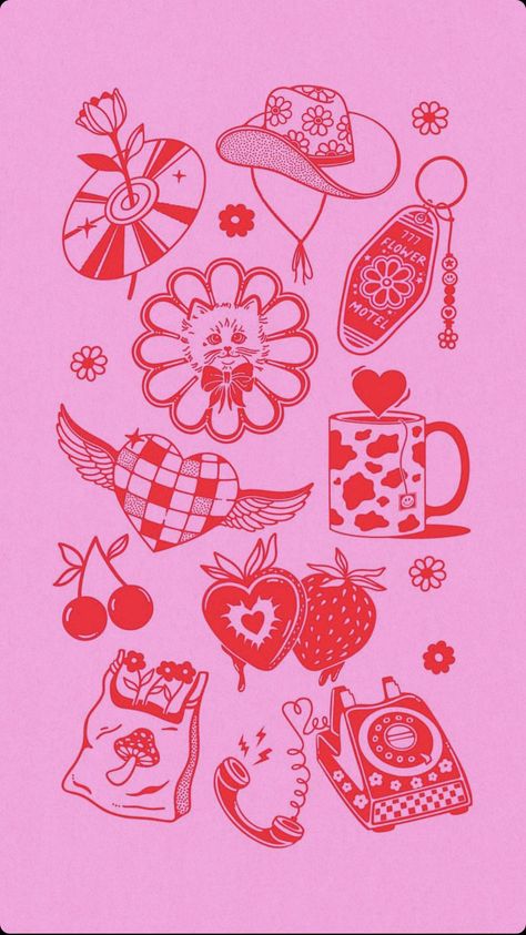 Pink And Orange Drawing, Nail Art Wallpaper Backgrounds, Spanish Iphone Wallpaper, Pink Mexican Wallpaper, Pink And Red Poster Aesthetic, Girly Aesthetic Art, Pink And Red Iphone Wallpaper, Valentine Poster Ideas Graphic Design, Valentines Asthetics Wallpaper