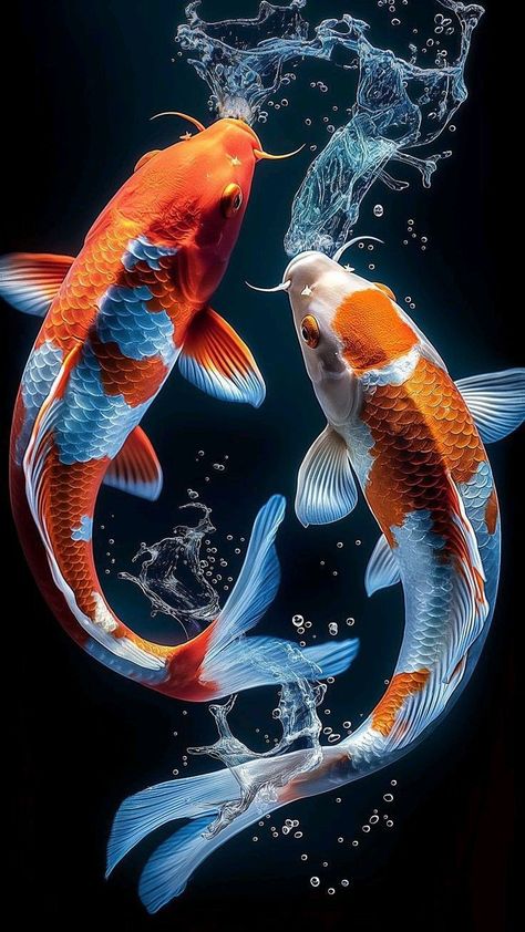 Koi In Water, Koi Fish Photography, Koi Fish In Water, Fish Dancing, Koi Wallpaper, Fish In Water, Koi Fish Art, Aquatic Art, Koi Carp Fish