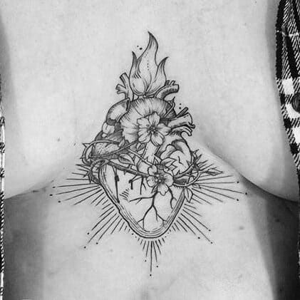 20 Amazing Sacred Heart Tattoos - Body Artifact Artichoke Tattoo, Shock Tattoo, Heart Anatomical, 42 Tattoo, Sacred Heart Art, Sacred Heart Tattoos, Anatomical Heart Tattoo, Tattoo Heart, Heart Tattoos