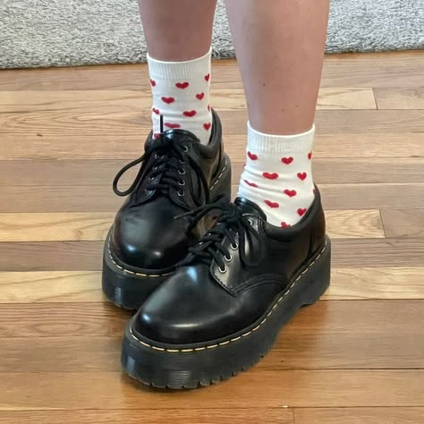 Black Leather Combat Boots, Shoes And Socks, The Cardigans, Dr Shoes, Heart Socks, Leather Combat Boots, Shoe Inspo, Aesthetic Shoes, Swag Shoes