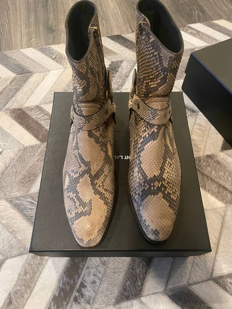 Saint Laurent Paris Saint Laurent Wyatt Harness Python Boots | Grailed Python Boots, Saint Laurent Paris, Paris Saint, Men's Footwear, Python, Shoes Mens, Saint Laurent, Paris, Boots