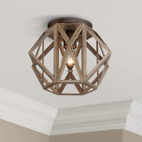 Possini Euro Moorcroft 12 1/4" Wide Wood Ceiling Light - #78E38 | Lamps Plus Oil Rubbed Bronze Paint, Ceiling Light Flush Mount, Rustic Ceiling Lights, Wood Ceiling Lights, Farmhouse Ceiling, Laundry Room Lighting, Rustic Ceiling, Farmhouse Light Fixtures, Entryway Lighting