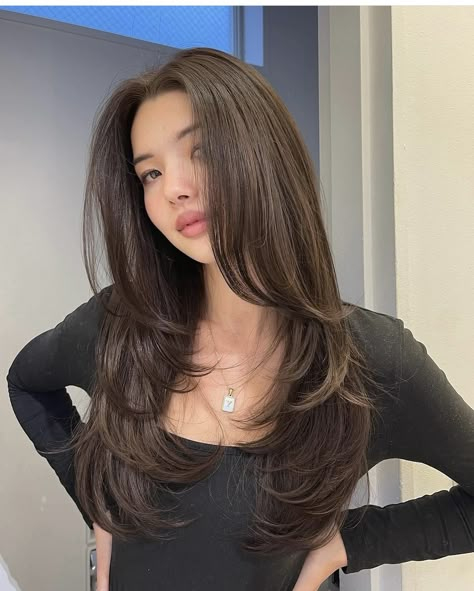 Long Wispy Side Bangs, Korean Long Layered Haircut, Front Layers Long Hair, Long Front Bangs, Butterfly Haircut, Haircut 2024, Haircuts For Long Hair With Layers, Haircuts For Medium Length Hair, Brown Hair Looks