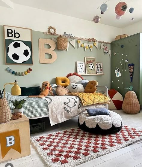 My football print now comes with a B for ball and S for Soccer for all those little football fans out there.⁠ Thanks @coral.atkinson for the fab shot😊 B For Ball, Modern Kids Room Design, Football Bedroom, Toddler Boy Room Decor, Boy Toddler Bedroom, Boy Bedrooms, Toddler Boy Room, Big Boy Bedrooms, Diy Shiplap