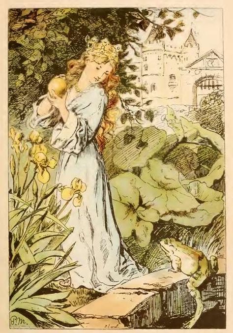 The Frog King Frosch Illustration, The Frog Prince, Princess Illustration, Fairytale Aesthetic, Story Books Illustrations, Walter Crane, Frog Illustration, Fairy Tale Illustration, Classic Fairy Tales