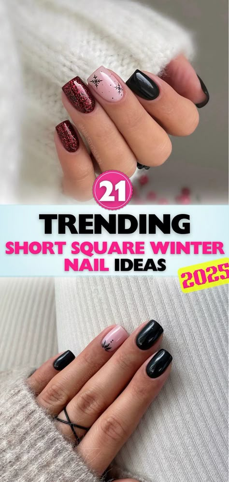 Short square winter nails that are chic, cozy, and full of personality. Find inspiration for stylish looks that are perfect for winter and beyond. Winter Acrylic Nail Designs Short, Short Nail Ideas For January, Round Square Short Nails, Black Plaid Nail Designs, Sorry Square Nails, Cute Short Simple Christmas Nails, French Winter Nail Designs, Square Tip Nail Ideas, Christmas And New Year Nails Short