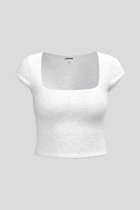 Portia Square Neckline Tee, Spring Gray Mix Portia Square Neckline Tee, Garage Portia Top, Stuff To Put On Your Birthday List, Garage Square Neck Top, Square Neckline Shirt, Cute White Crop Tops, Christmas Wishlist Ideas Clothes, Christmas Wishlist Inspo 2024, Cute Tops Winter