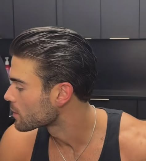 Men Haircut With Straight Hair, Slick Back Receding Hairline, Back Brushed Hair Hairstyles, Brush Back Haircut Men, Mens Hairstyles Thick Hair Wavy Long Curly, Men’s Hairstyles 2024 Long, Loose Slick Back Hair Men, Men’s Swept Back Hair, Mens Haircut Long On Top Straight Hair