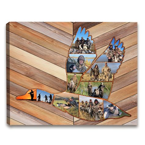 Looking for the Best Gifts For Hunter, or Dad who loves hunting? This eye-catching and unique Custom Hunting Photo Collage Canvas will be the top choice. The gift for the hunter has photos that can be customized making your portrait extra special. This Waterfowl Shape Canvas will display all the precious moments from your fascinating hunting trips. Upload 11 photos of your choice. After a few clicks, you can own a canvas print to hang in your space and spread your hunting spirit to every nook an Hunting Gifts For Girlfriend, Duck Hunting Boyfriend Gifts, Duck Hunter Bedroom, Duck Hunting Room Ideas, Duck Hunting Gifts For Boyfriend, Duck Hunting Bedroom Ideas, Diy Hunting Gifts, Gifts For Hunting Boyfriend, Hunting Gifts For Boyfriend