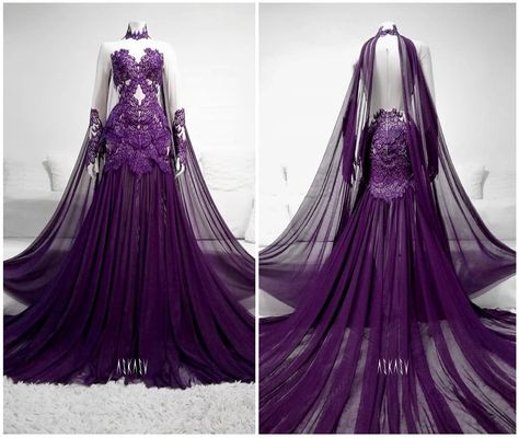 Mystic Hummingbird Gown#mistic #purple #altgown #askasu #handsewn #featherslace #lace #tulle #fairy #tale #hummingbird #violet #art Merlin Dresses, Witchy Dresses, Ballroom Aesthetic, Deep Purple Dress, Gaun Abad Pertengahan, Purple Wedding Dress, Purple Gowns, Fantasy Dresses, Fantasy Gowns