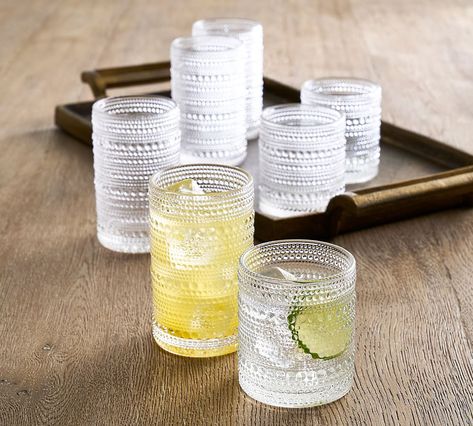 Jupiter Hobnail Drinking Glasses | Pottery Barn Hobnail Glassware, Tall Drinking Glasses, Clear Drinking Glasses, Drinking Glasses Set, Vintage Drinking Glasses, Glassware Drinking, Drinking Glass Sets, Drinkware Sets, Boho Kitchen