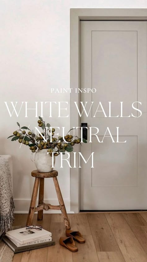 Instagram White Walls With Different Color Trim, White Walls And Trim Color Ideas, Modern Trim Around Windows, Contrasting Door And Trim, Neutral Trim Paint Colors, Cool Tone Neutral Paint Colors, Taupe Baseboards And Trim, Painted Trim With White Walls, Painted Trim Colors