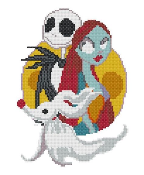 Sally And Jack Skellington, Sally And Jack, Cross Stitch Pattern Maker, Disney Cross Stitch Patterns, Halloween Cross Stitch Patterns, Easy Cross Stitch Patterns, 8bit Art, Halloween Cross Stitches, Disney Cross Stitch