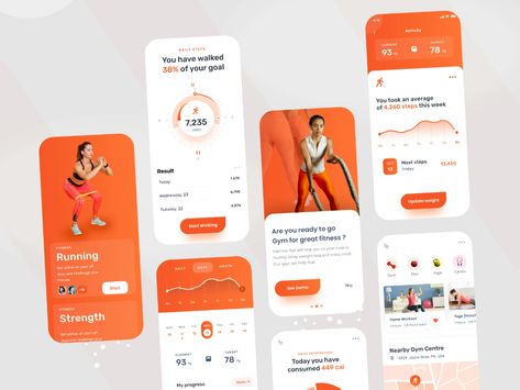 Fitness & Workout Mobile App by syful islam ✪ for SylGraph on Dribbble Fitness Mobile App Design, Workout App Design, Fitness App Ui Design, Fitness Apps Design, Fitness App Ui, Fitness Tracker App, Fitness Tracking App, Gym App, Wellness App