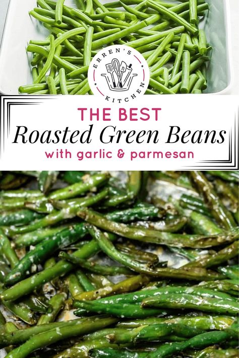 This rustic side dish is a quick, healthy one-pan recipe that's truly fantastic! It's perfect for any night of the week! This fantastic recipe makes Roasted Green Beans flavored with Garlic and Parmesan cheese. It’s a side dish that’s great for anything from holidays to weeknight meals. Carrots And Green Beans Roasted, Crispy Green Beans Baked, Roasted String Beans, Roasted Fresh Green Beans, Roasted Parmesan Green Beans, Pan Green Beans, Parmesan Roasted Green Beans, Fresh Green Bean Recipes, Garlic Green Bean Recipes