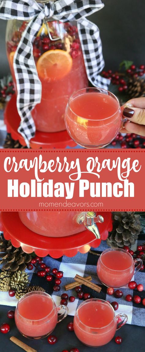 Easy Cranberry Orange Holiday Punch - Mom Endeavors Cranberry Orange Punch, Nonalcoholic Drink, Thanksgiving Punch, Holiday Punch Recipe, Orange Punch, Cranberry Drinks, Christmas Drinks Recipes, Recipe Thanksgiving, Party Punch Recipes