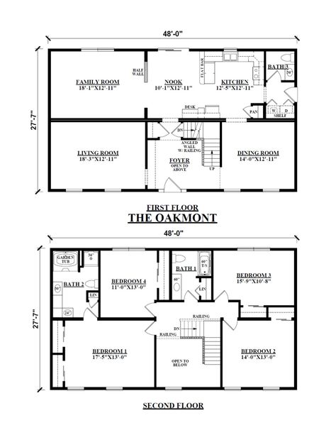 The Oakmont House Plans 2 Story 4 Bedroom Layout, Rectangular Home Plans, 2 Story Rectangular House Plans, Rectangular House Floor Plan, 4 Bed House Floor Plan, Floor Plan 4 Bedroom 2 Story, 2 Story Beach House Floor Plans, Rectangle House Layout, Rectangular House Plans