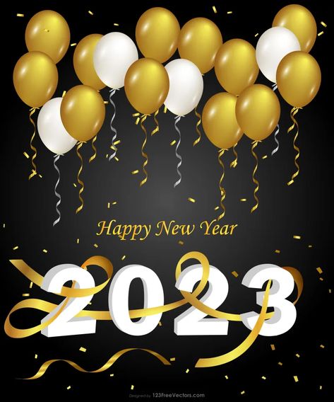 Free Happy New Year 2023 Gold Balloons on Black Background 2022 Background, Black Background Illustration, 2022 Happy New Year, New Year Wishes Images, Year Wallpaper, Happy New Year Pictures, Happy New Year Gif, Happy New Year Banner, Happy New Year Photo