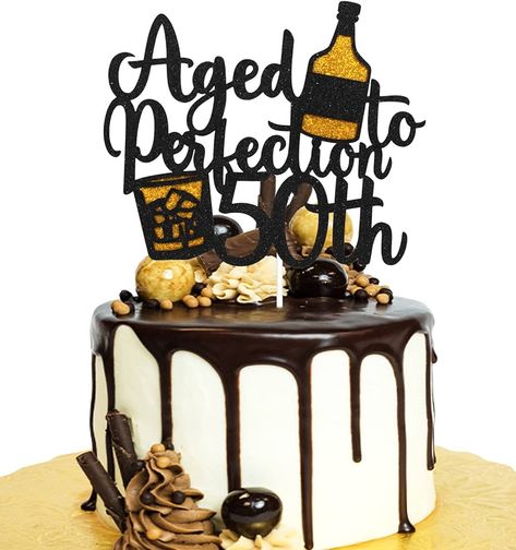 Amazon.com: Aged To Perfection 50th Birthday Cake Topper - Wine 50th Birthday Black Glitter Cake Topper - Vintage 1973 Happy 50th Birthday Party Cake Decoration : Toys & Games Black Glitter Cake, 50th Birthday Cakes For Men, 60th Birthday Cake Toppers, 40th Birthday Cake Topper, 50th Birthday Cake Toppers, 40th Birthday Cake, Vintage Birthday Cakes, 50th Cake, 60th Birthday Cakes