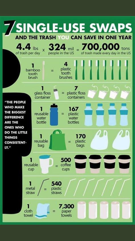 7 Single Use Swaps Infographic Waste Free Living, Zero Waste Swaps, Environmentally Friendly Living, Green Poster, Plastic Free Living, Save Our Earth, Zero Waste Living, Zero Waste Lifestyle, Eco Living