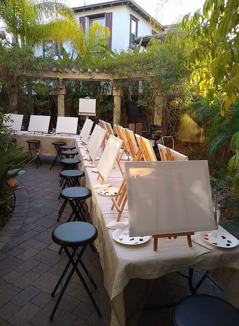 Art Events Ideas, Sip And Paint Outfit Ideas Summer, Sip And Paint Party Aesthetic, Paint And Puff Party, Paint And Sip Decoration Ideas, Paint And Sip Decor, Paint And Sip Bachelorette Party, Paint And Sip Aesthetic, Art And Wine Party Ideas