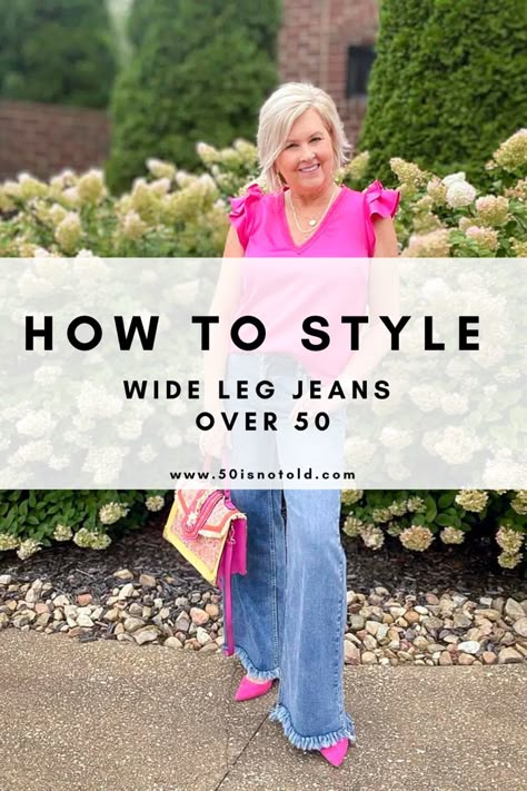 Wide Leg Jeans Over 50, Outfits With Wide Leg Jeans, Jeans Over 50, Wide Leg Pants Outfit Ideas, Wide Leg Jeans Outfit Summer, Styling Wide Leg Jeans, How To Style Wide Leg Jeans, Wide Pants Outfit, Jeans Pants Outfit