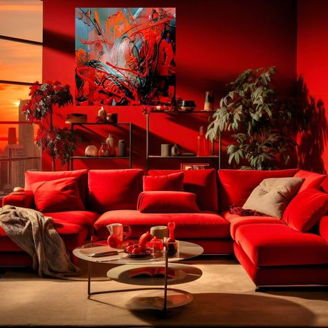 Red Couch, Red Sofa, Maximalism, Room Inspiration, Abstract Painting, Couch, Sofa, Architecture, Red