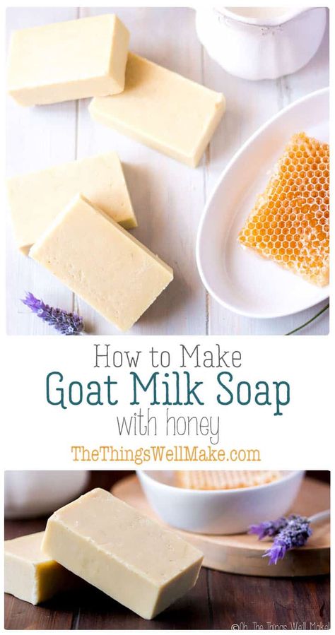 Gentle on the skin, and with a nice, creamy lather, this goat milk soap with honey is one of my favorites. Learn the techniques of making soap with both milk and honey with this recipe. #thethingswellmake #miy #soap #goatmilk #honey #fromscratch #soapmaking #soaprecipes #goatmilksoap #honeysoap Honey Soap Recipe, Goat Milk Soap Recipe, Goat Milk Products, Homemade Goat Milk Soap, Milk Soap Recipe, Goat Milk Recipes, Nice Skin, Goat Soap, Diy Soap Bars