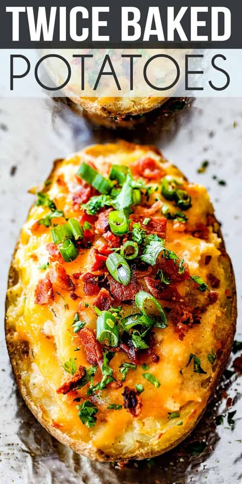 Twice Baked Potatoes (Make Ahead & Freezer Instructions) Twice Baked Baked Potatoes, Rebaked Potatoes Recipe, Baked Potato Variations, Christmas Baked Potatoes, Baked Cheesy Potatoes Easy, Filled Baked Potatoes, Bake Potatoes Recipes Stuffed, Twice Baked Potatoes Dairy Free, Twice Cooked Potatoes