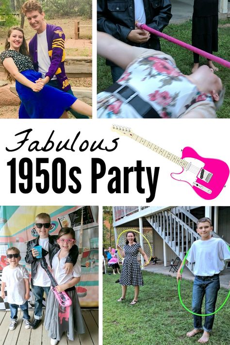 Throwing a 1950s theme party is so much fun (and so easy)! Check out all the details like where to get 1950s party supplies and decorations, what to wear, and what games to play! Don't forget the Rock & Roll music! Theme Party Outfit Ideas, 1950s Party Ideas, 50s Party Decorations, 1950s Theme Party, Grease Themed Parties, 50s Dance, Grease Theme, Fifties Party, 50s Sock Hop