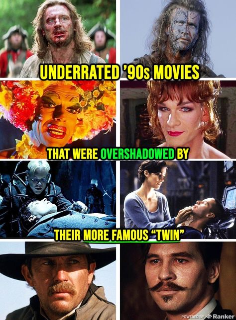 Isn't it strange how every few years, similar films are released at practically the same time? These "twin films" might have almost identical plots or focus on the same figures, dropping too close to each other to allow for breathing space. Surprisingly, this happened in the 1990s quite often.From Gordy to House on Haunted Hill to Rob Roy, too many movies got lost in the... #twinfilms #underrated90s #cinemashadows #moviedoppelgangers #overlookedcinema #90sfilmgems #shadowedmovies #cinematictwins 80s Action Movies, Interesting Movies To Watch, 90s Comedy Movies, 2000 Movies, Underrated Movies, Netflix Movie List, 1990s Movies, Films To Watch, House On Haunted Hill