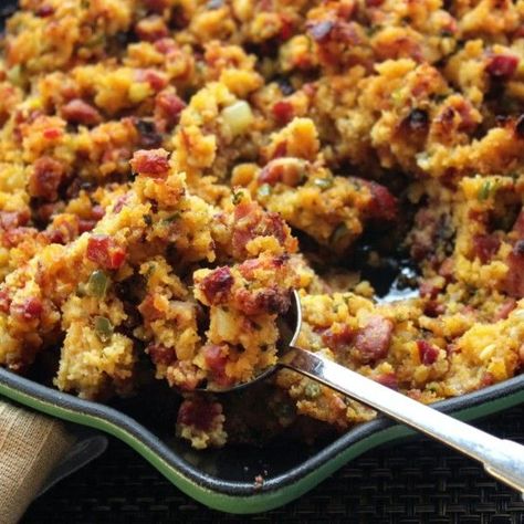 Andouille Cornbread Dressing - Looking for a great dressing for Thanksgiving? You found it. Sausage Cornbread Stuffing, Cornbread Dressing Southern, Dressing Recipes Cornbread, Cornbread Stuffing, Southern Cornbread, Turkey Breast Recipe, Homemade Cornbread, Recipes Thanksgiving, Cornbread Dressing