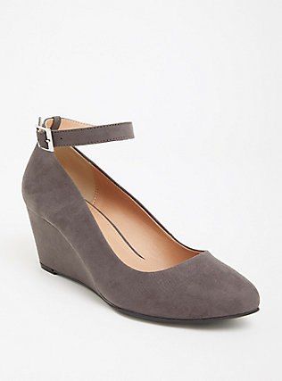 Plus Size Grey Faux Suede Ankle Strap Wedge (Wide Width), GREY Joanna Gaines Style Clothes, Joanna Gaines Style, Wide Width Boots, Sneakers Luxury, Wide Width Shoes, Ankle Strap Wedges, Strap Wedge, Joanna Gaines, Women Sneakers