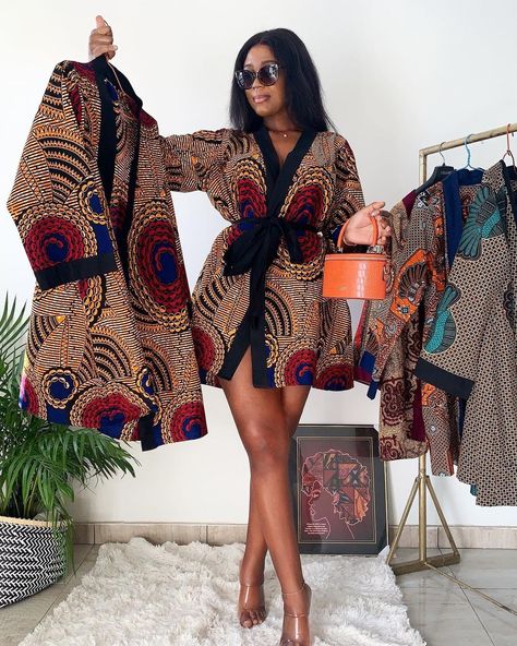 Ankara Blazer, African Print Kimono, Dress African Print, Women Kimono, African Fabric Dress, Dress Ankara, Mode Kimono, Short African Dresses, African Print Dress Designs