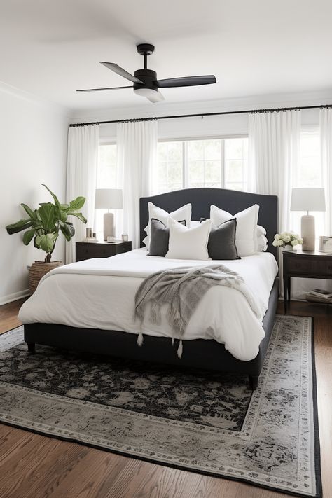 100+ Classic Black and White Bedroom Ideas Contrast Aesthetic, Master Beds, Pretty Organization, Modern Outdoor Seating Area, Black Leather Bed, Black And White Bedroom Ideas, Modern Outdoor Seating, Industrial Bedroom Design, Black And White Bedroom