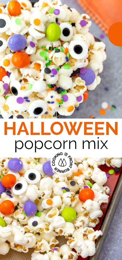 Halloween Popcorn Mix Easy, October Snacks, Chex Treats, Popcorn Snack Mix Recipes, Halloween Popcorn Mix, Popcorn Mix Recipes, Spooky Foods, Popcorn Halloween, Halloween Snack Mix