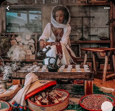 Ethiopian Coffee Ceremony Art, Coffee Ceremony Ethiopia, Eritrean Coffee Ceremony, Jebena Coffee Ethiopia, Ethiopian Culture Art, Eritrean Culture Aesthetic, Habesha Restaurant, Habesha Aesthetic, Ethiopia Aesthetic