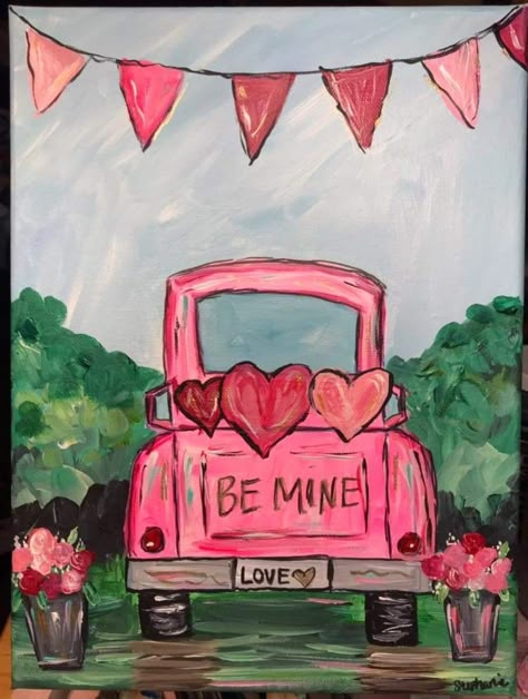 Valentine Paint And Sip, Sip And Paint Ideas Valentines Day, V Day Painting Ideas, Valentine’s Day Sip And Paint Ideas, Valentine’s Day Sip And Paint, Canvas Painting Ideas Galentines, Things To Paint For Valentines Day, Valentines Paint Party Ideas, February Painting Ideas Canvases