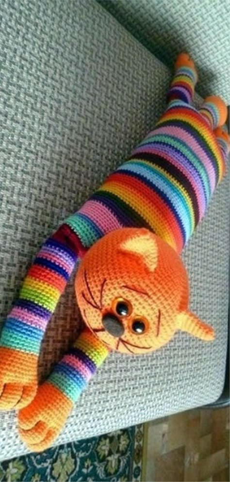 Amigurumi Rainbow, Kat Haken, Crochet Cushion Cover, Crochet Cat Pattern, Crochet Panda, Pola Amigurumi, Crochet Animals Free Patterns, Crochet Unicorn, Rainbow Cat