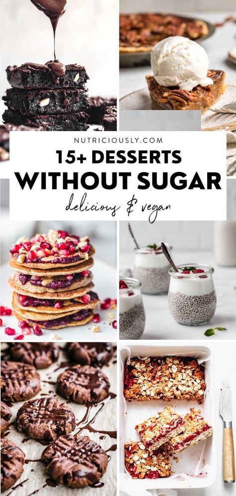 Skip the added, refined sugars and devour these delicious sugar-free vegan treats instead! They are easy to make and undetectably healthier. Desserts Without Sugar, Sugar Free Vegan Recipes, Sugar Free Vegan Desserts, No Sugar Desserts, Low Sugar Desserts, Sugar Free Baking, Sugar Free Treats, Sugar Free Diet, Healthy Vegan Desserts