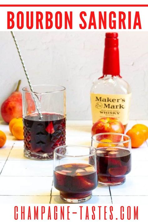 This bourbon sangria is made with dry red wine, fruit, and just a little juice for an easy pitcher cocktail that's perfect for fall and winter. Red Wine Sangria Fall, Bourbon Sangria, Cherry Sangria, Red Sangria Recipes, Easy Sangria Recipes, Winter Sangria, Red Wine Recipe, Holiday Sangria, Red Wine Sangria