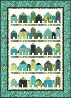 Nancy Mahoney Quilt Patterns, After Quilt Ideas, Quilts For Large Print Fabrics, House Quilt Block, House Quilt Patterns, Lap Quilt Patterns, Paisley Quilt, Row Quilt, Green Houses