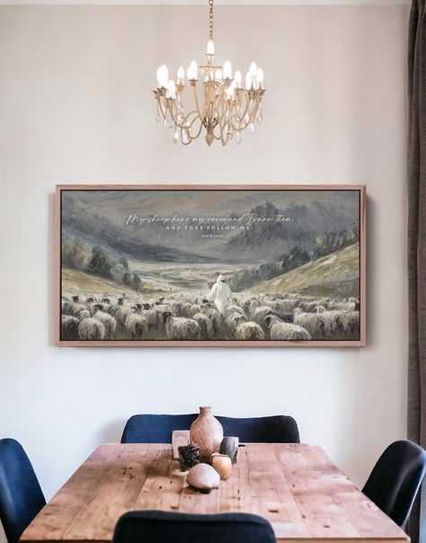 My Sheep Hear My Voice | John 10:27 Scripture Wall Art – Forever Written By Camilla Simone Wall Art Verses, Light Your Home Art, Large Christian Wall Art, Christian Framed Wall Art, Christian Decorations Home, Christian House Decor, Christian Decor Ideas, Shepherd Nursery, Rustic Christian Decor