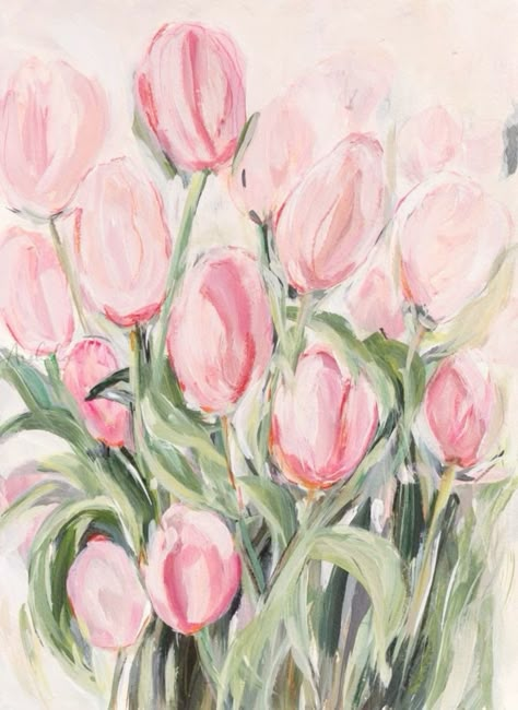 Cottagecore Aesthetic Pink, Green And Pink Poster Aesthetic, Pink Poster Aesthetic Coquette, Pink Flower Painting Wallpaper, Pink Coquette Painting, Tulip Poster, Pink Flower Paintings Room, Pink Flower Oil Painting, Collage Pictures