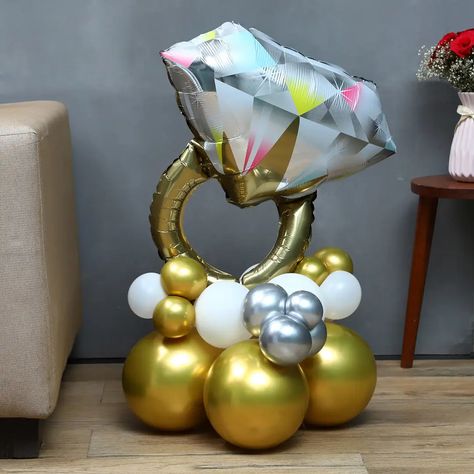 An engagement ring defines the presence of love. So we have designed a ring balloon bouquet for you. Engagement Balloon Bouquet, Engagement Ring Balloon, Ring Balloon, Engagement Balloons, Balloon Arrangement, Balloon Wedding, Balloon Arrangements, Wine Party, Special Ring