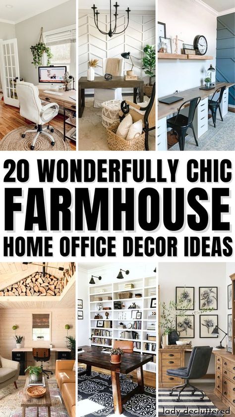 20 Wonderfully Chic Farmhouse Home Office Decor Ideas Farmhouse Office Decor Ideas, Farmhouse Home Office Decor, Farmhouse Home Office Ideas, Farmhouse Living Room Makeover, Rustic Office Desk, Rustic Office Decor, Cozy Office Space, Farmhouse Home Office, Cottage Office