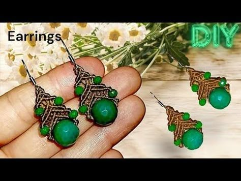 (9) Beaded Macrame Earrings | fast & Easy | - YouTube Micro Macrame Earrings Tutorial, Handmade Earrings Tutorial, Micro Macrame Earrings, Macrame Earrings Tutorial, Diy Macrame Earrings, Bag Macrame, Beaded Macrame, Knot Bag, Earrings Tutorial