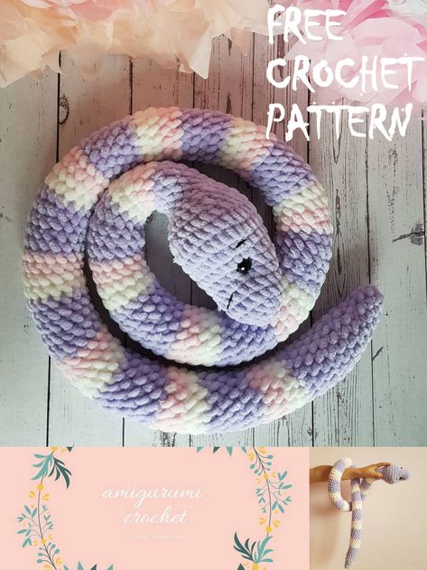 Amigurumi Snake Free Crochet Pattern - crochet.sdbes.com Free Beginner Crochet Animal Patterns, Beginner Plushie Crochet, Free Crochet Plushie Patterns Snake, Crochet Patterns For Fluffy Yarn, Crochet Easy Animals For Beginners, Cute Snake Crochet Pattern Free, Snake Plushie Pattern, Crochet Plushie Beginner, Crochet Plushies Pattern Free Beginner