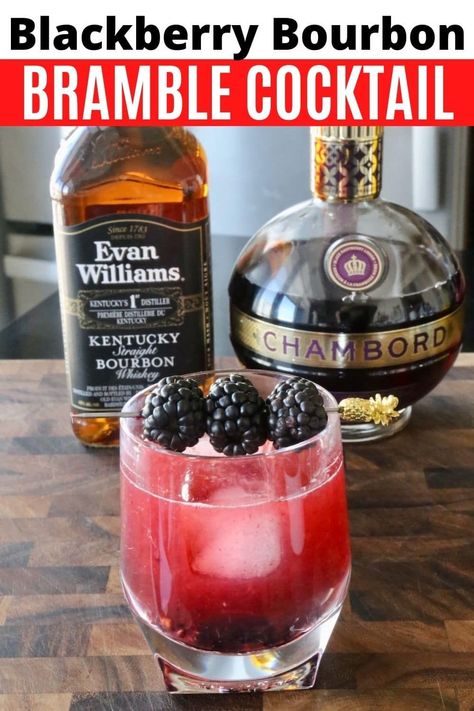 How to make a Blackberry Bramble. Our refreshing cocktail recipe is a summer drink shaken with bourbon whiskey, Chambord and lemon juice. Bramble Recipe, Chambord Cocktails, Fruity Summer Drinks, Whiskey Cocktails Easy, Bourbon Drinks Recipes, Blackberry Bourbon, Blackberry Cocktail, Bramble Cocktail, Blackberry Bramble